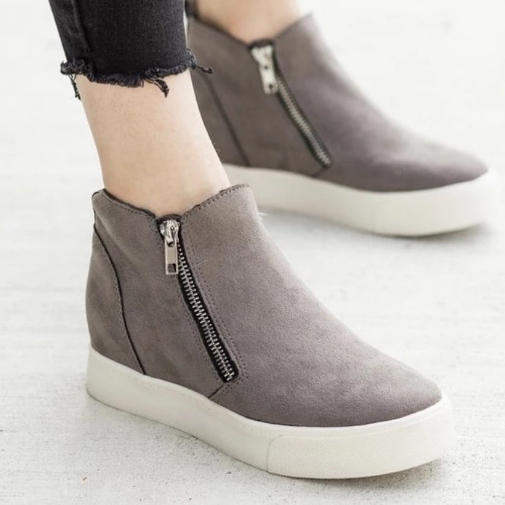 SodaPop Wedge Heel Sneakers- Grey